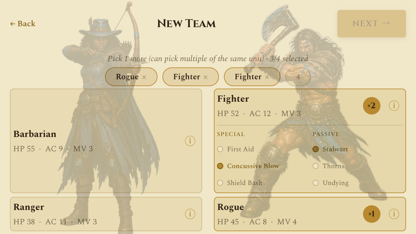 Building a party in the team builder